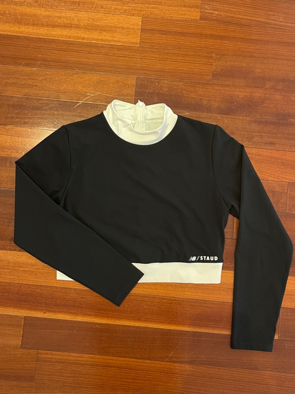 STAUD Black and White Cropped Zip-Back Top